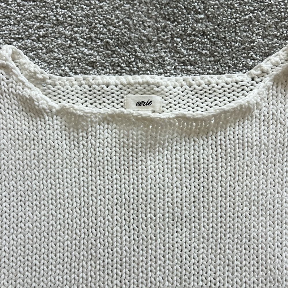 Women's Small Cropped White Sweater - Picture 2 of 3